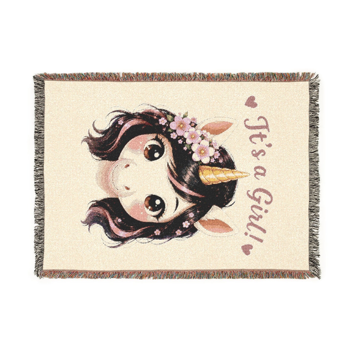 It is a girl Blossom Belle Unicorn 100% Cotton Woven Throw Blanket Original Artwork Heirloom Keepsake Fringe unicorns4everyone