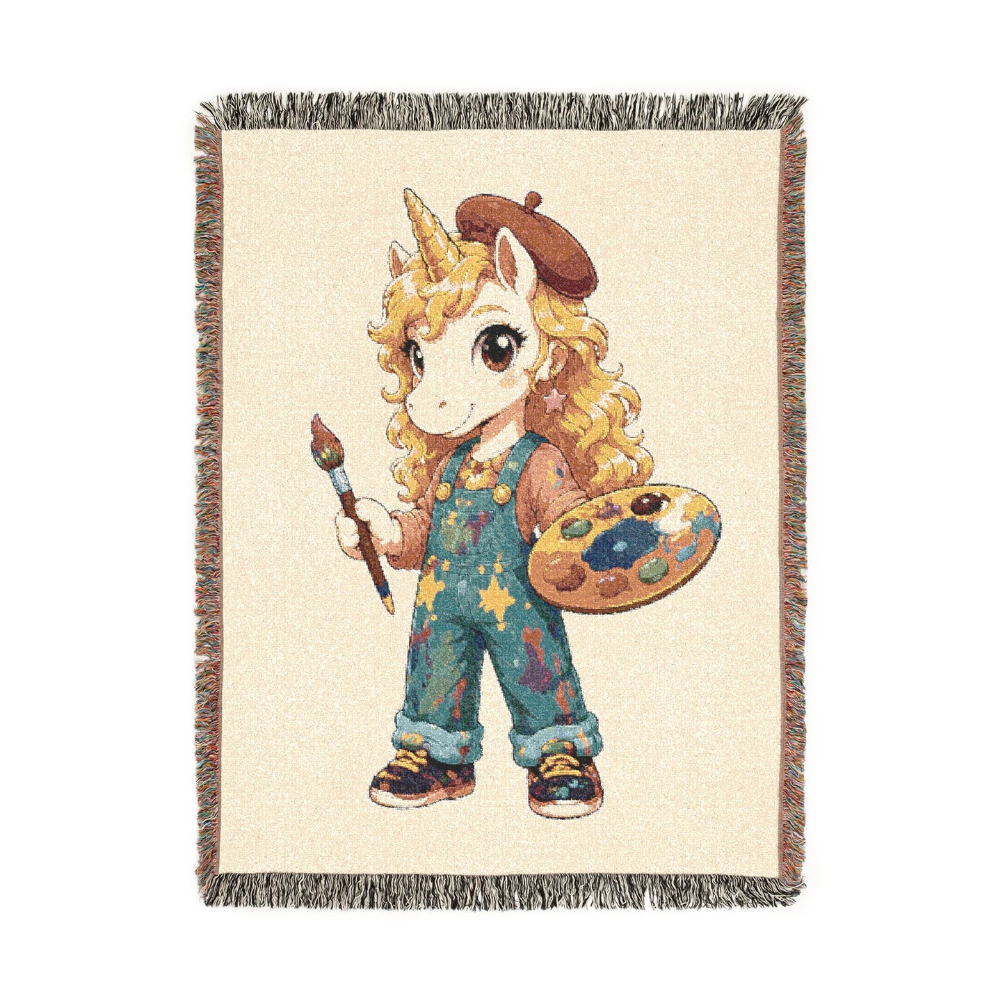 Poppy and Her Paintbrush 100% Cotton Woven Throw Blanket Original Artwork Heirloom Keepsake Unicorns4everyone