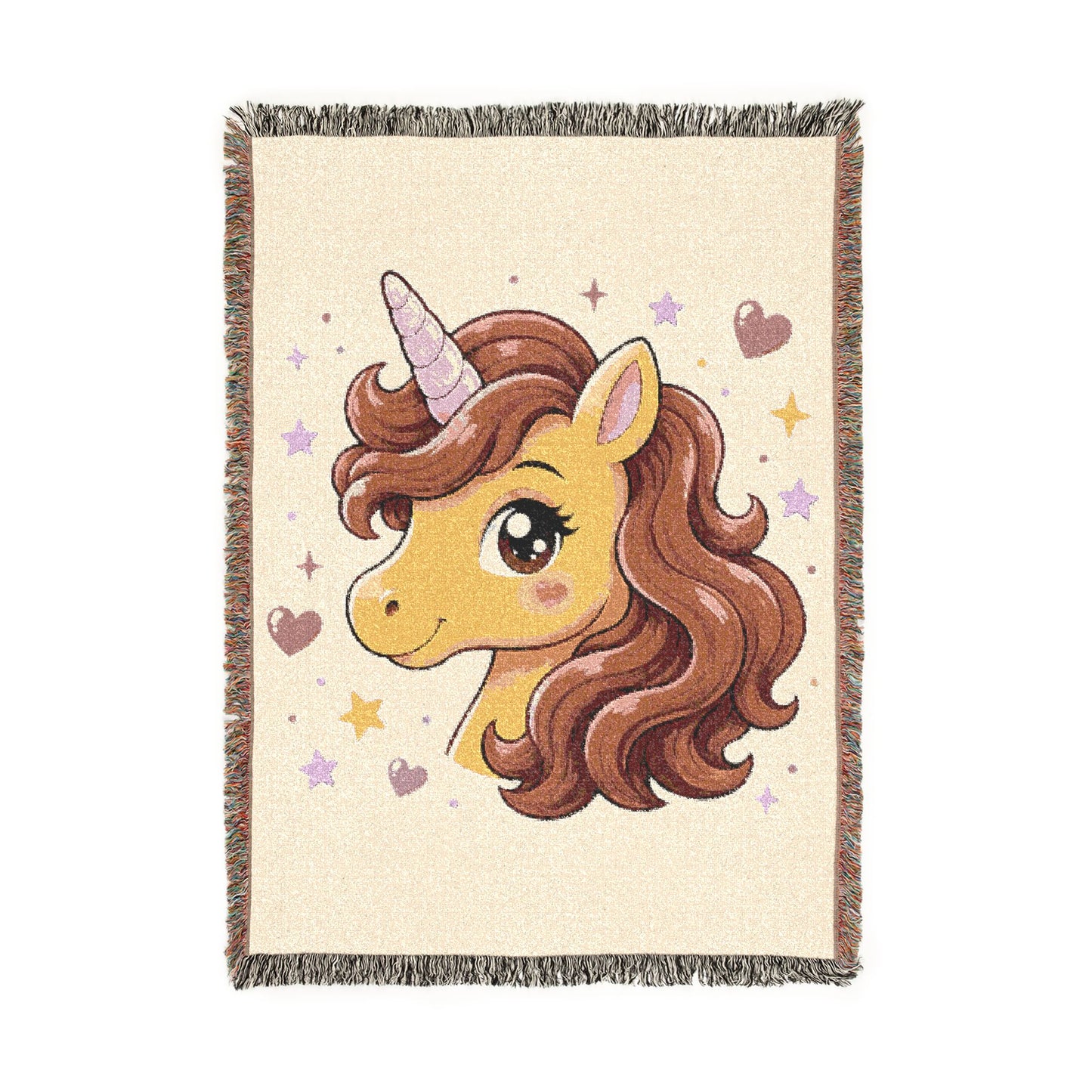 Auburn Golden Unicorn 100% Cotton Woven Throw Blanket Original Artwork Heirloom Keepsake Woven Fringe Blanket