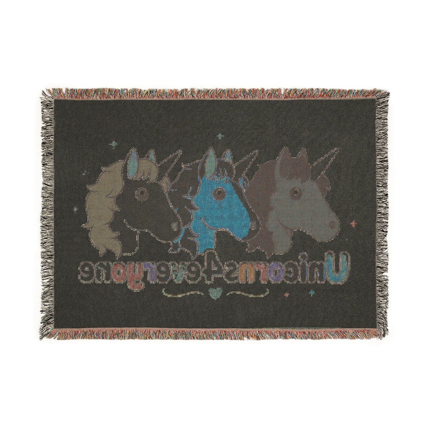 Beyond the Last Unicorn Throw Blanket — Cute Black Unicorn4everyone Woven Fringe Blanket