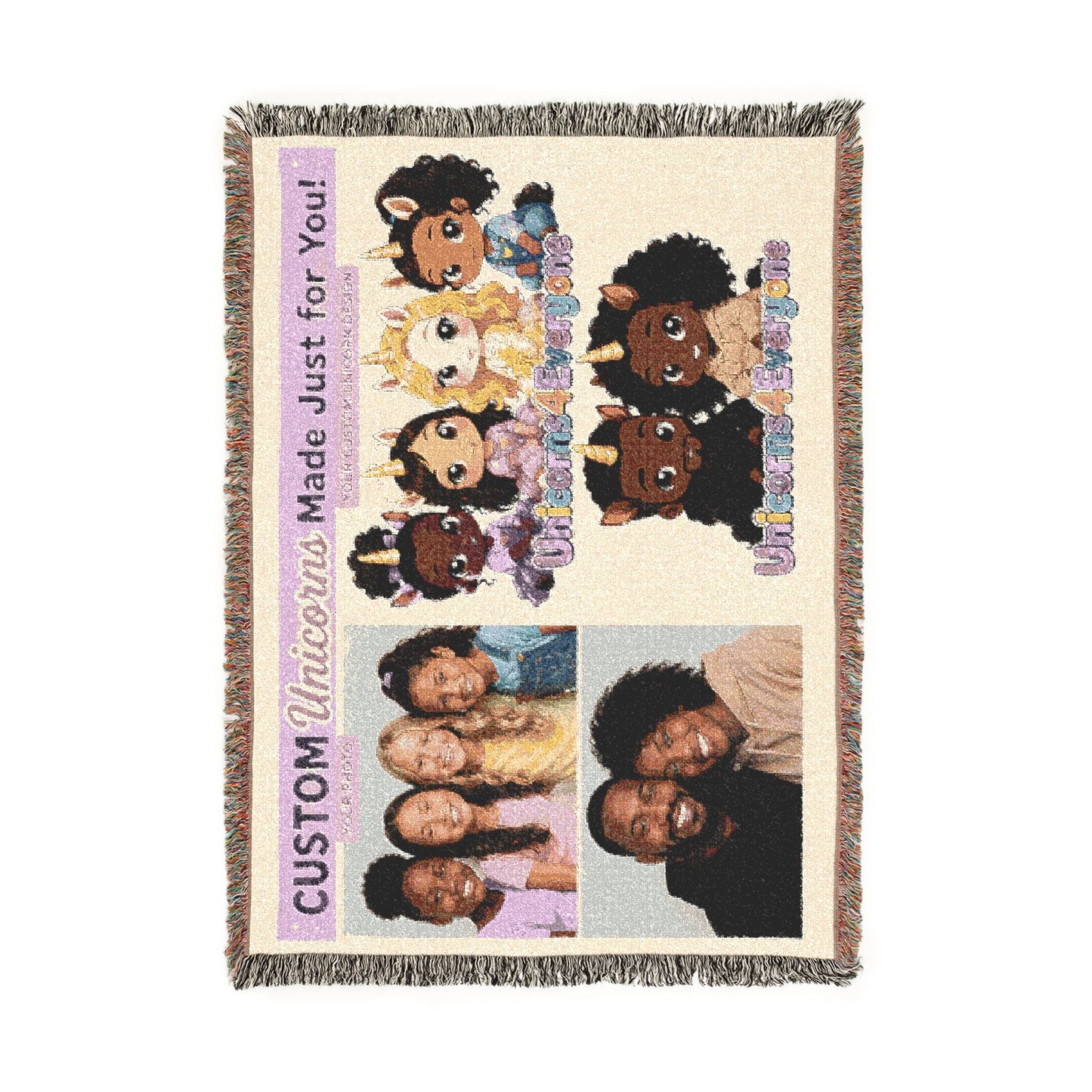PERSONALIZED CUSTOM ONE OF A KINDl Unicorns4everyone Throw Blanket — Cute Black Unicorn Woven Fringe Blanket